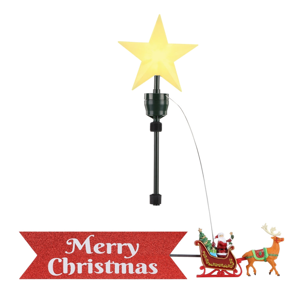 Animated Tree Topper Santa's Sleigh - White Santa
