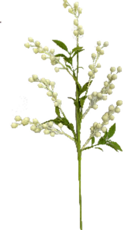 Artificial berry leaf spray with green foliage on a black wire frame.