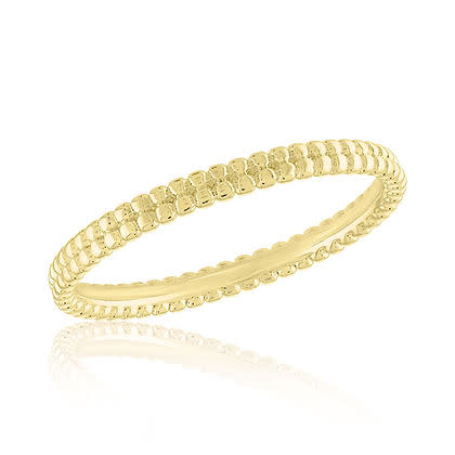 Gold double beaded band ring with layered stacked silhouette