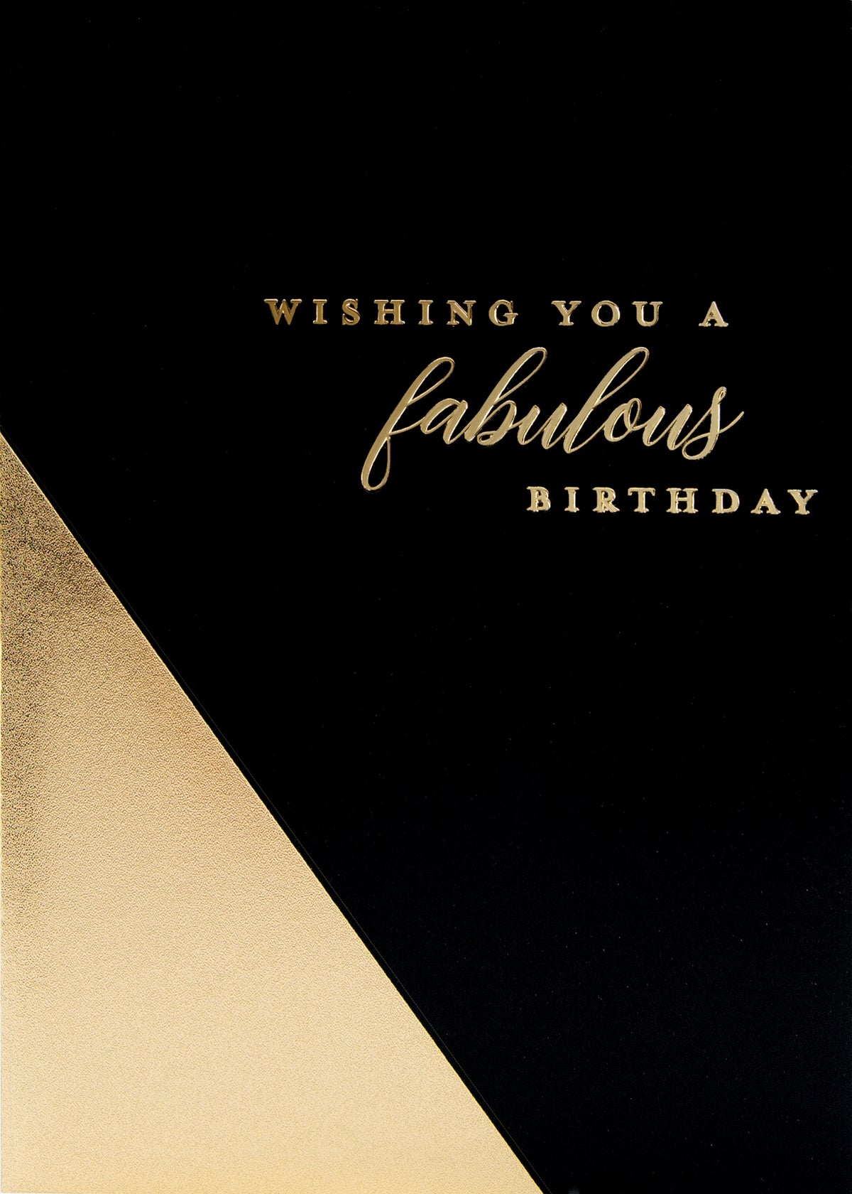 Gold diagonal greeting card with fabulous text on a neutral background.
