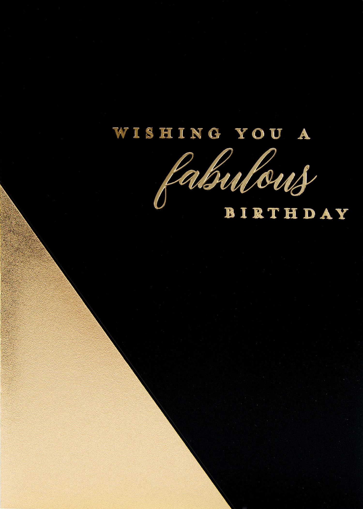 Gold diagonal greeting card with fabulous text on a neutral background.