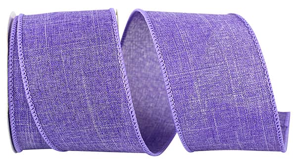 Purple 2-1/2 inch wired edge linen ribbon with a subtle woven texture.