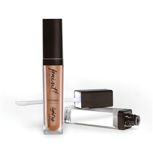 Nude light-up lip gloss in a clear tube with silver cap