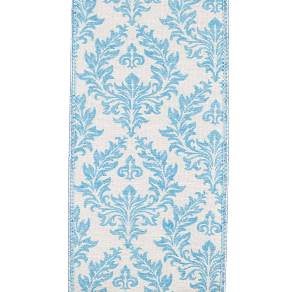 White-blue filigree wired edge trim with regal crest pattern