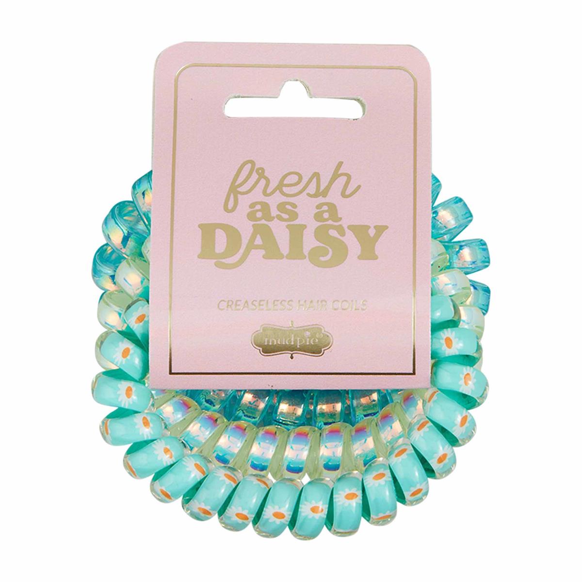 Acrylic hair coil accessory in daisy flower shape with a white finish.