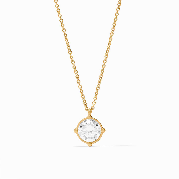Honeybee Solitaire Necklace with a round faceted gemstone and four gold beads on a cable chain.