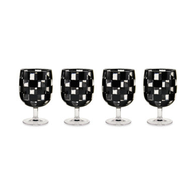 Set of four clear acrylic water goblets with a simple cylindrical shape.