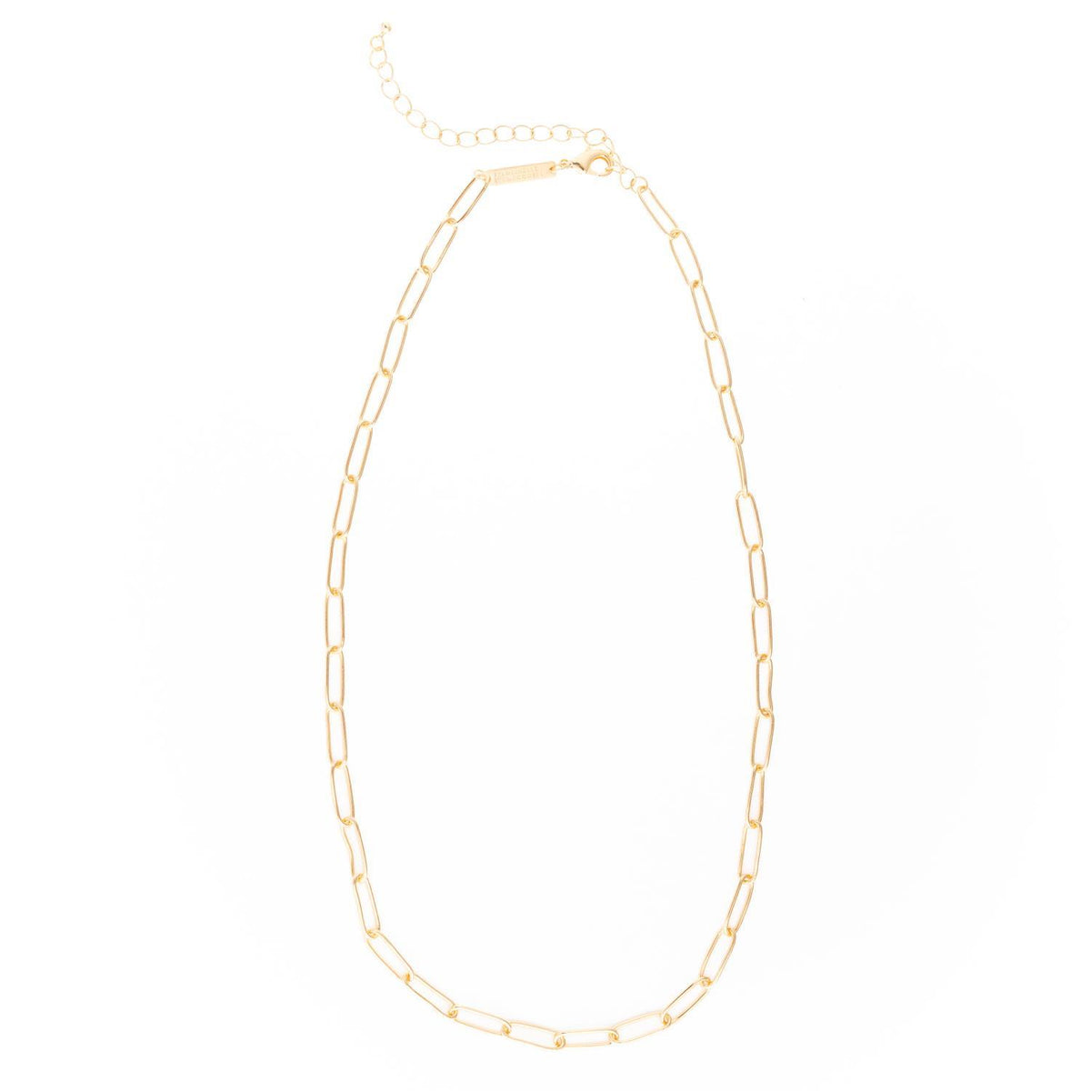 Bella Necklace: 18k gold plated paperclip chain with a lobster clasp and 3-inch extender.