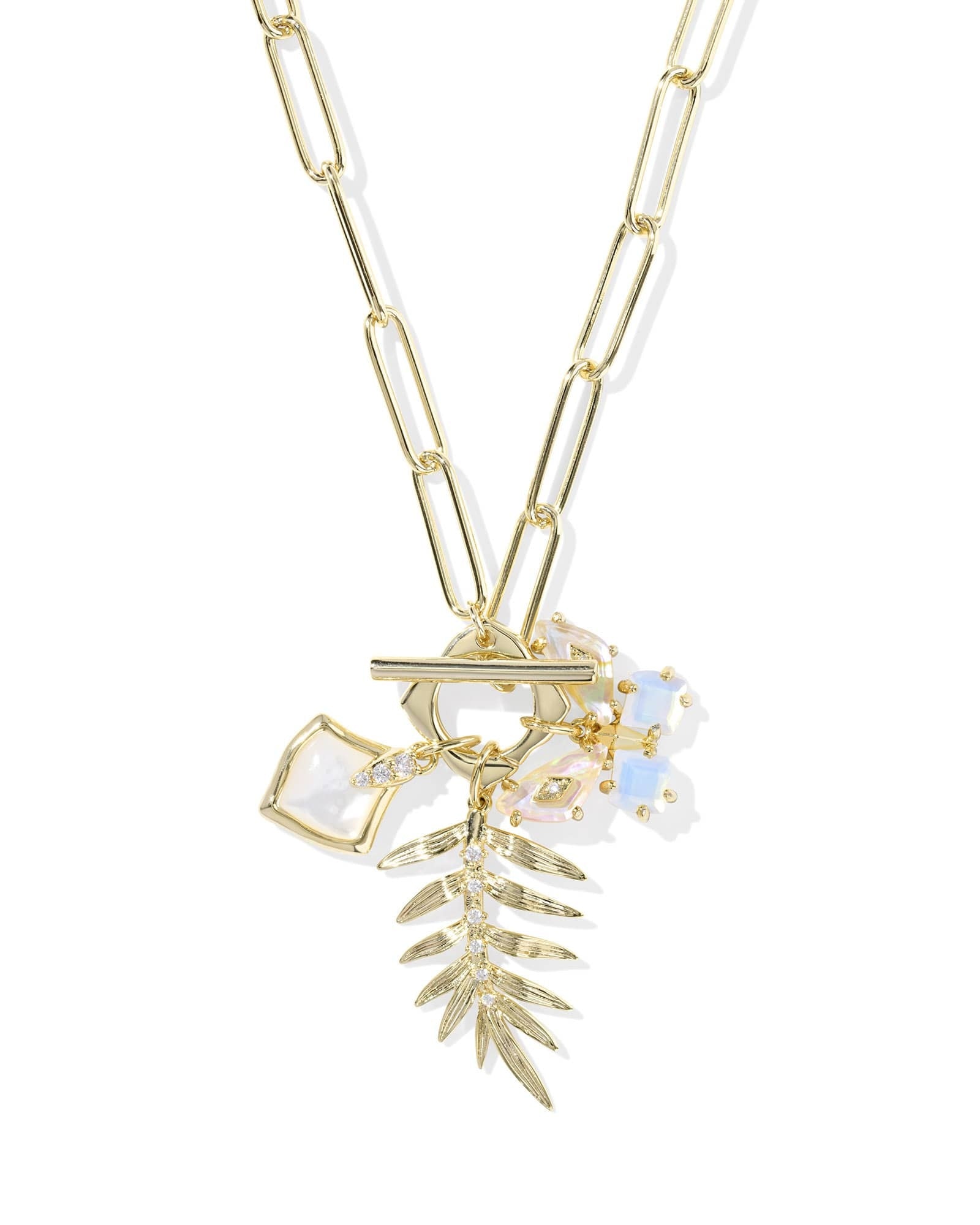 Gold chain necklace featuring a butterfly charm with iridescent white wings.