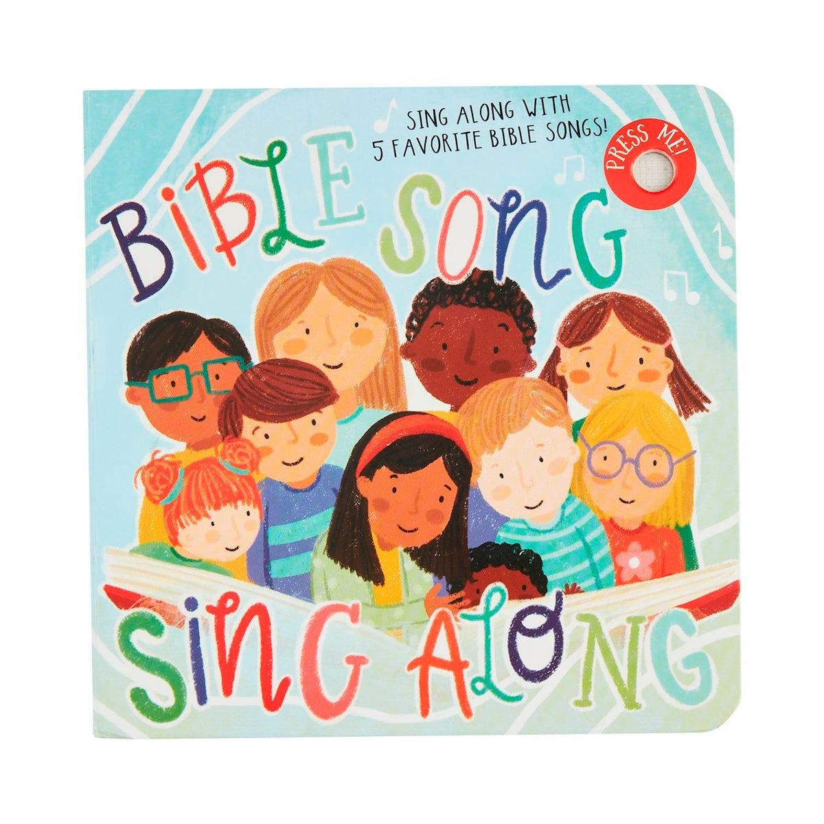 Square Bible Song Book featuring five Sunday School songs with musical notation on white pages.