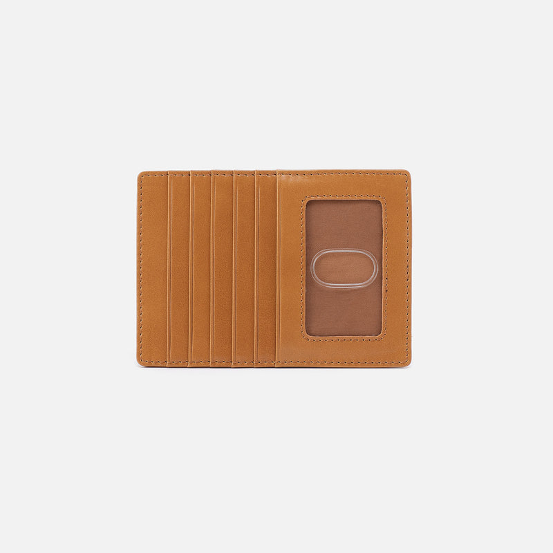 Euro Slide passport holder in brushed nickel with ID slot, five card slots, slip pocket and zippered compartment.