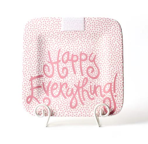 Ceramic mini square platter in pink with small dot pattern