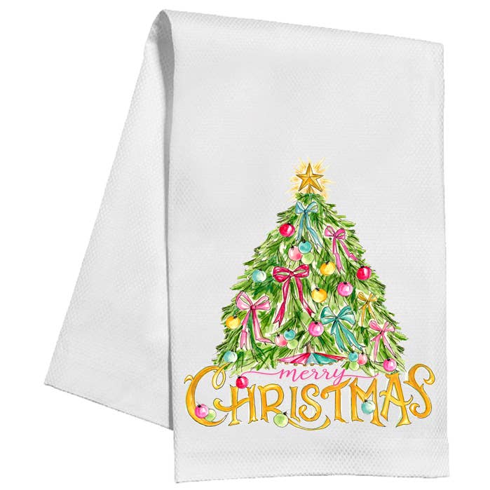 Black cotton kitchen towel with white text reading Remember as Far as Anyone Knows We Are a Nice & Normal Family