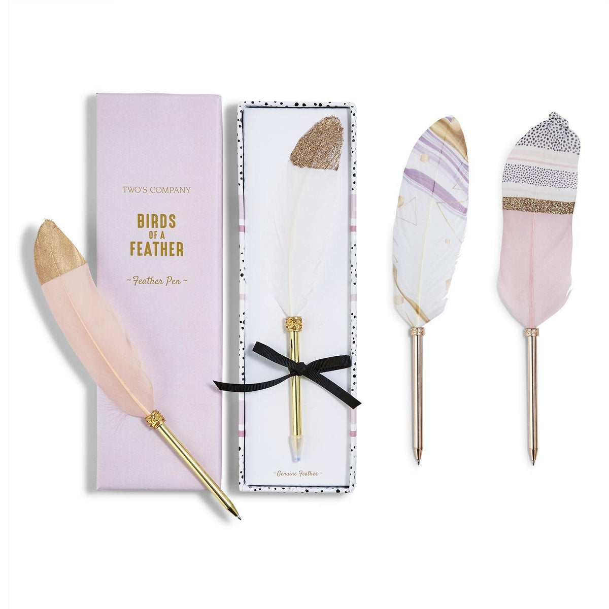 Hand-painted metallic sparkle goose feather ballpoint pen in a gift box