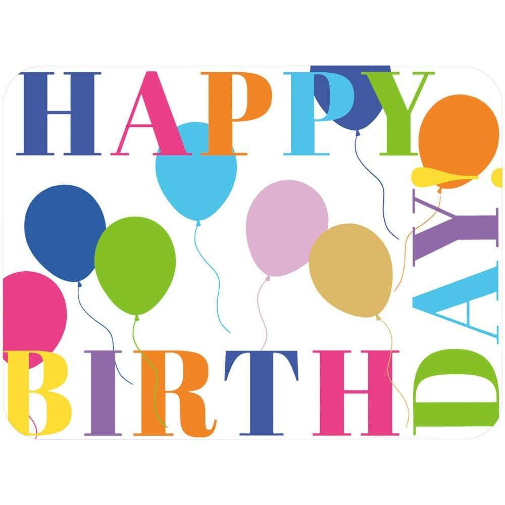 White paper placemats with a birthday surprise theme
