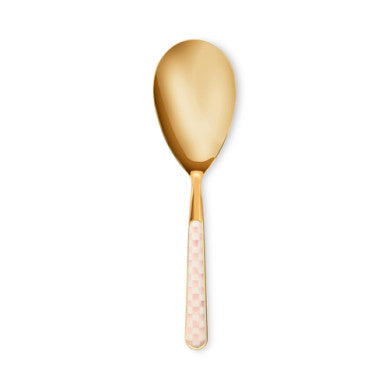 Handmade stainless steel bistro serving spoon with a long handle.