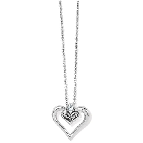 Silver plated Alcazar Duet Heart necklace with adjustable chain and crystal pendant.