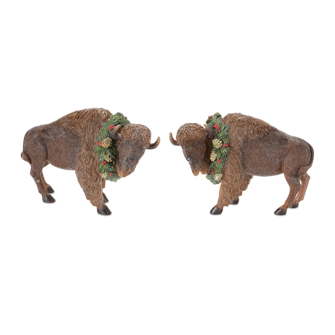 Resin bison figurine with natural finish in brown tones