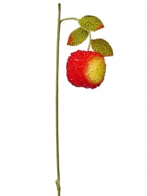 14-inch glitter beaded red and green apple stem with three green leaves.