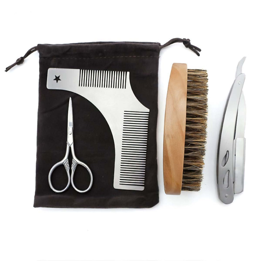 Mad Man Beard Care Grooming Kit in alloy and wood with a rectangular silhouette.