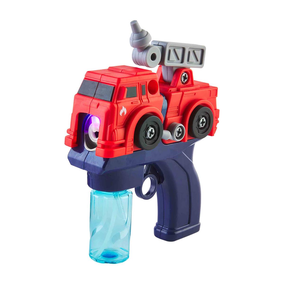Plastic truck-shaped bubble maker measuring eight by five and three-quarters inches.
