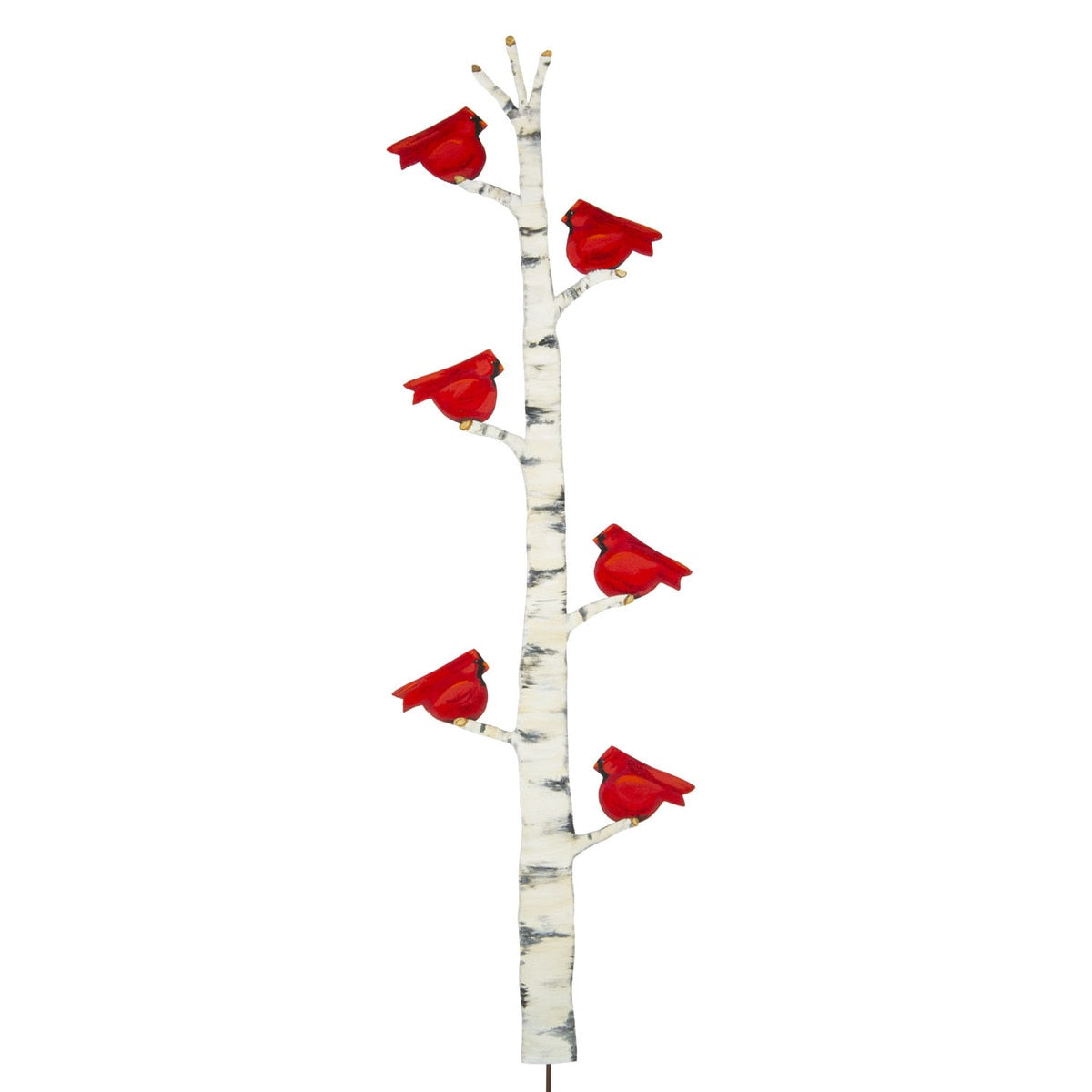 Cardinals on a Branch stake featuring realistic red birds perched on green foliage with brown branches.