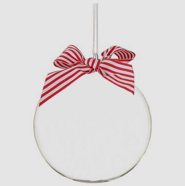 Clear glass Christmas ornament with a ribbon bow
