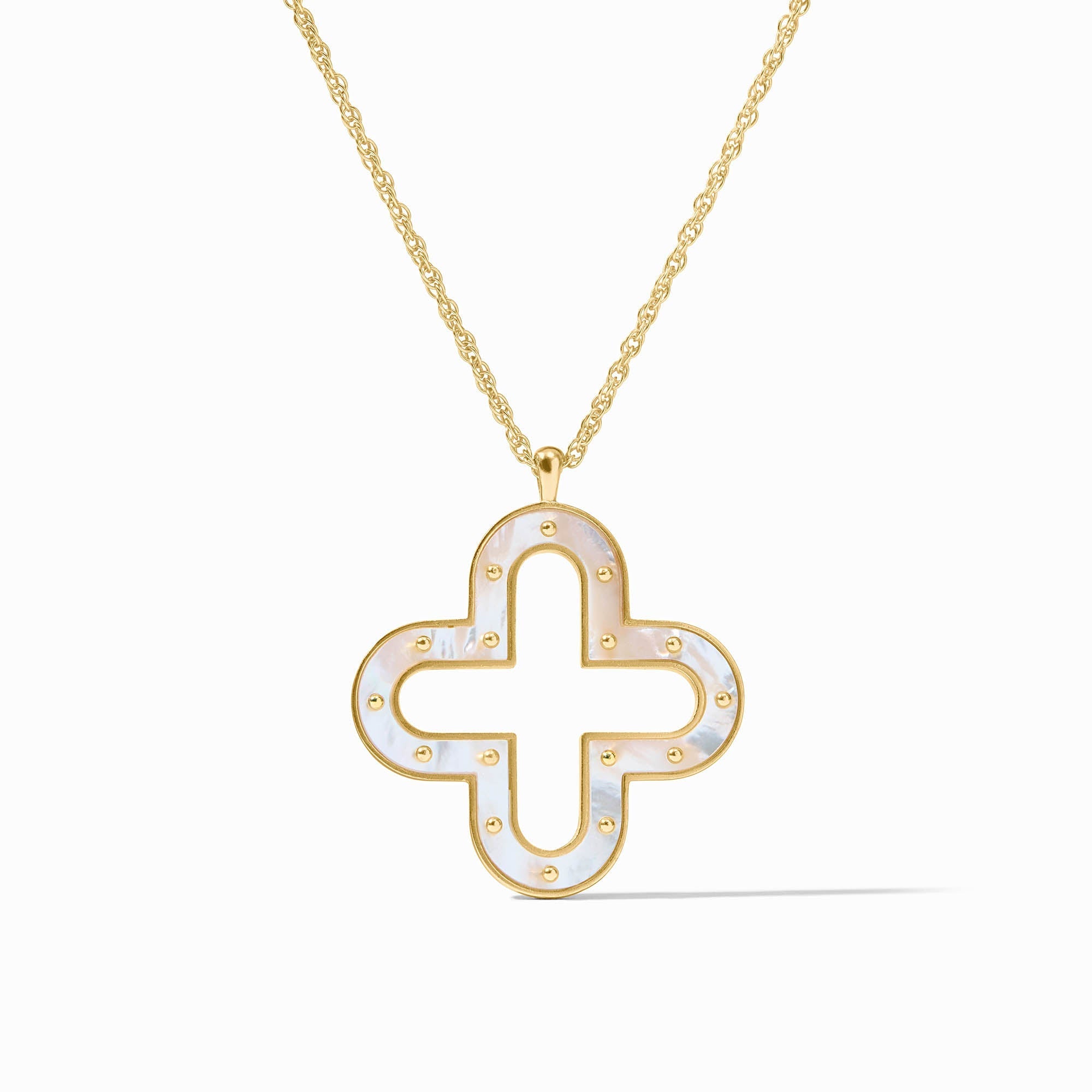Adjustable Colette necklace with a mother-of-pearl pendant on gold plate chain