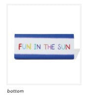 Blue and white sunglass case with colorful 'FUN IN THE SUN' text.