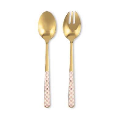 Stainless steel bistro salad serving set with a long fork and spoon