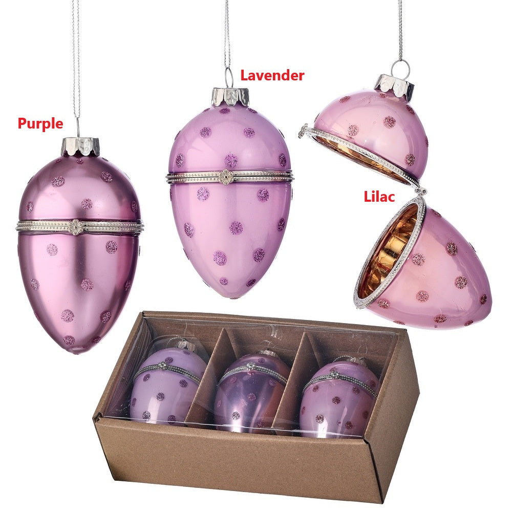4-inch glass egg ornament with polka dot pattern in vibrant colors on a glossy finish