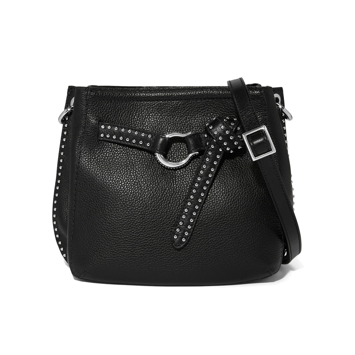 Black leather Arch Cassidy small bucket bag with studded strap detailing and silver-tone hardware.