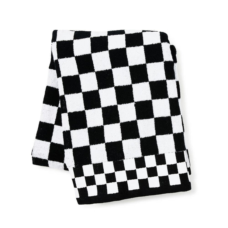 Black cotton bath towel with white checkered pattern
