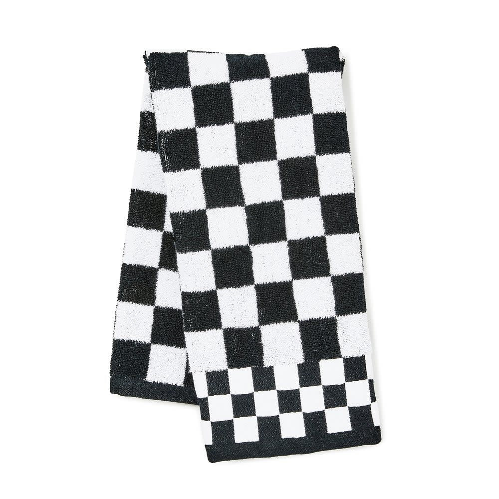 Black cotton check hand towel with a classic plaid pattern.