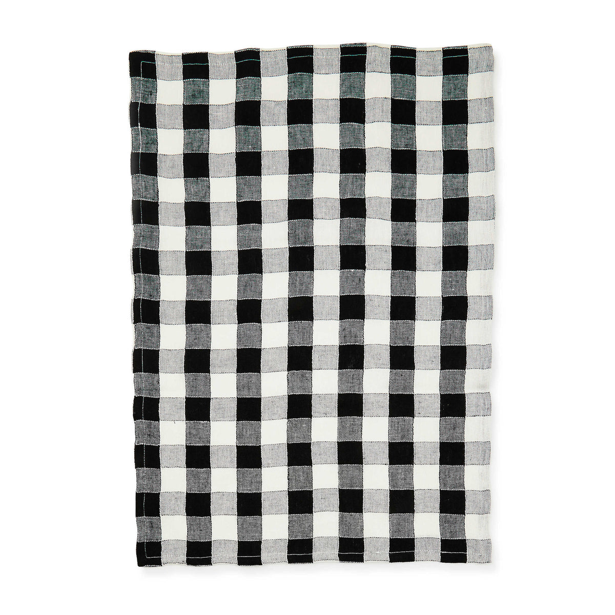 Black checkered linen dish towel with a woven texture.