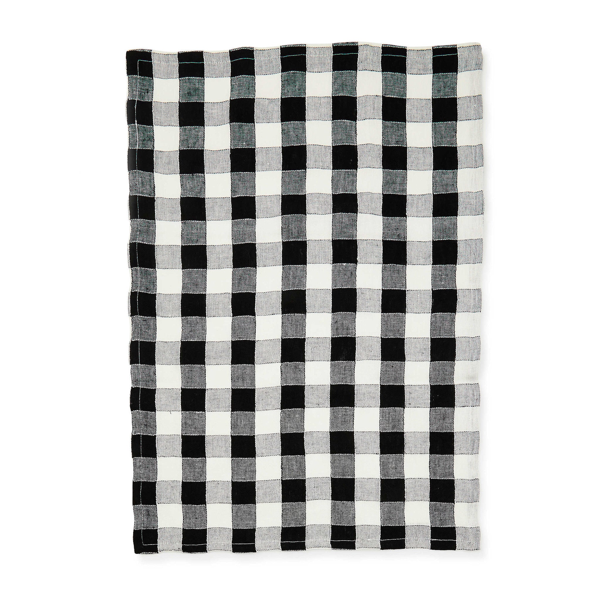 Black checkered linen dish towel with a woven texture.