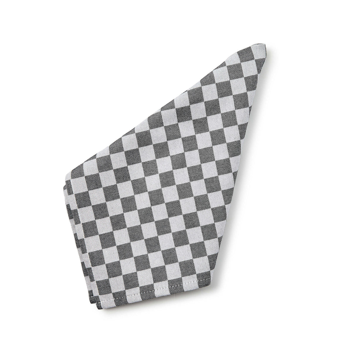 Set of four black check jacquard cotton napkins with square silhouettes.