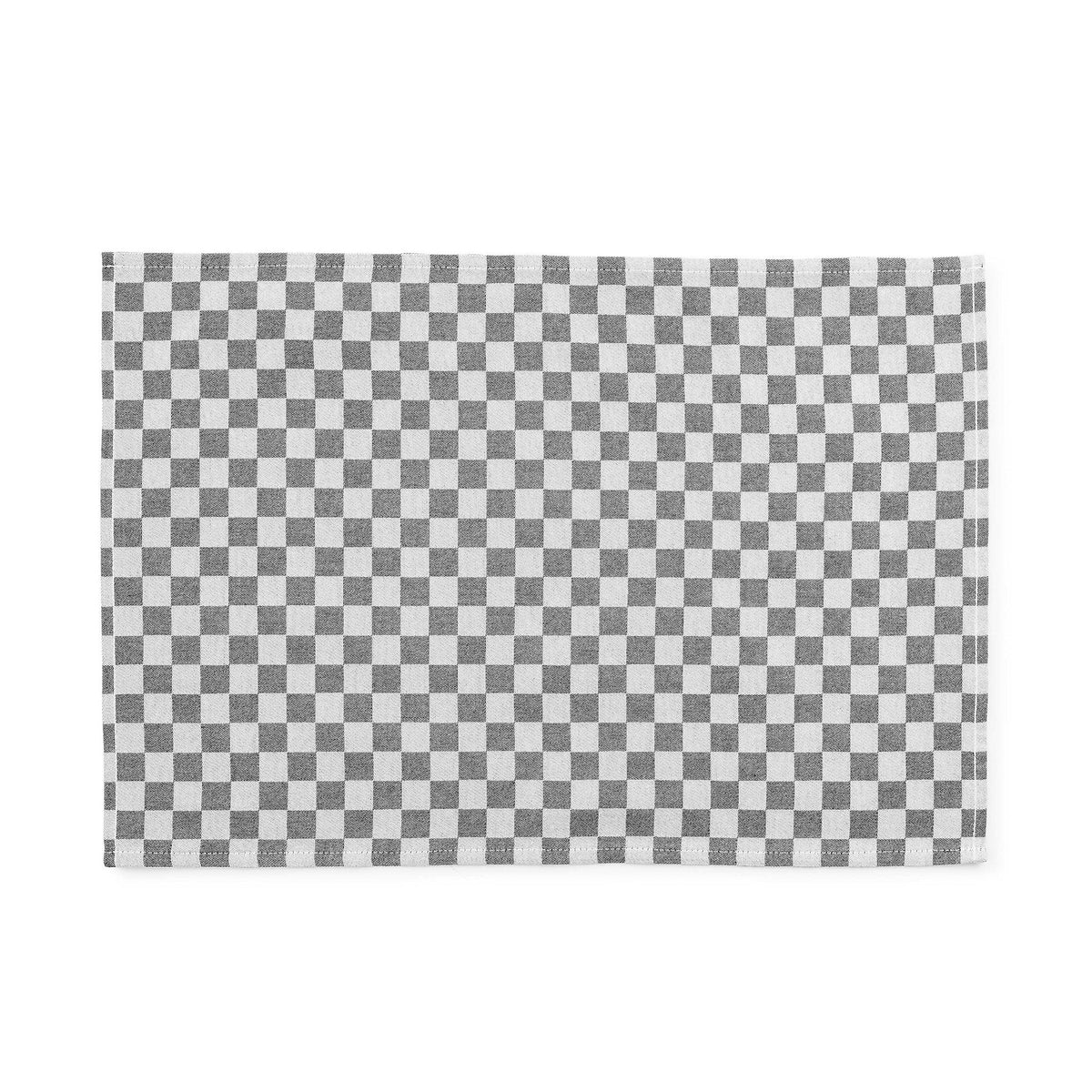 Set of four black check jacquard woven cotton placemats.