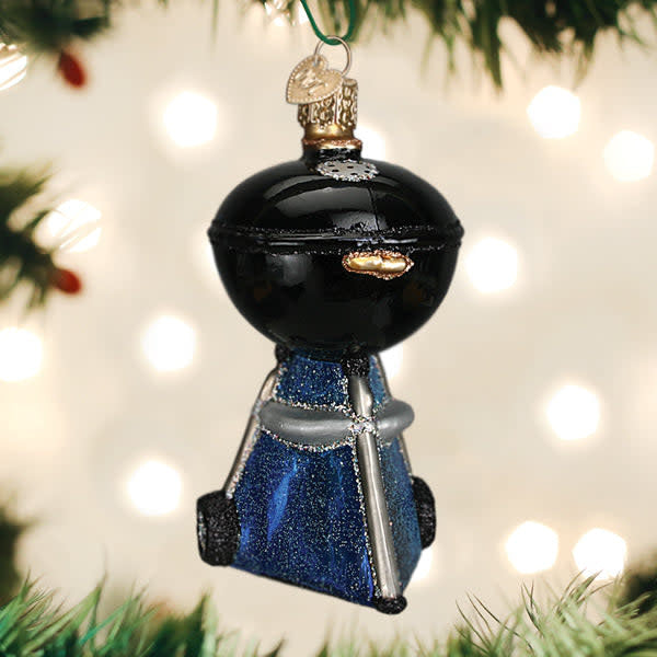 Black classic barbecue ornament with a grill shape measuring 4.25 inches tall.