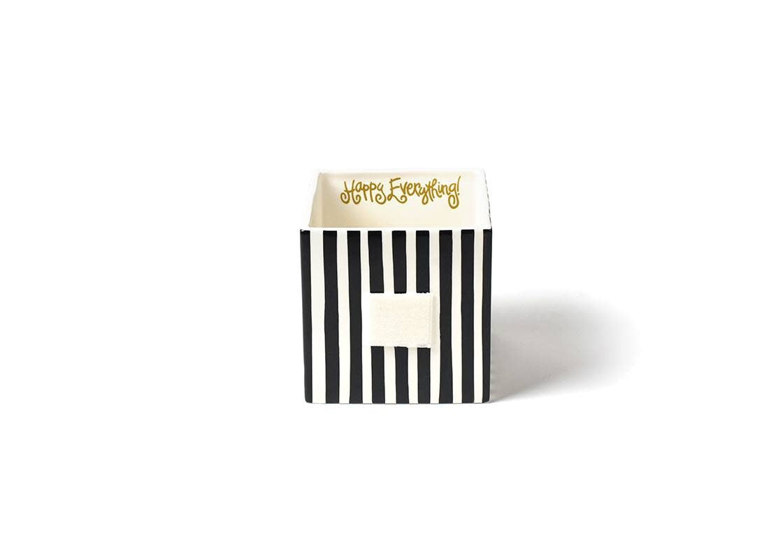 Medium black ceramic nesting cube with white stripe pattern