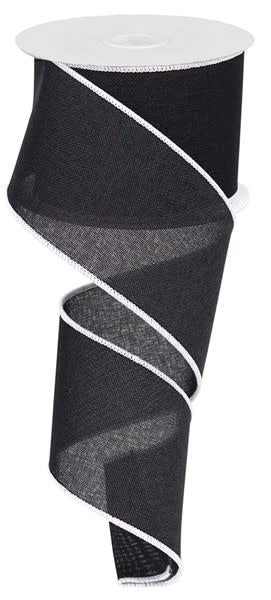 A roll of black fabric ribbon with a white stitched edge, displayed in a spiral silhouette.