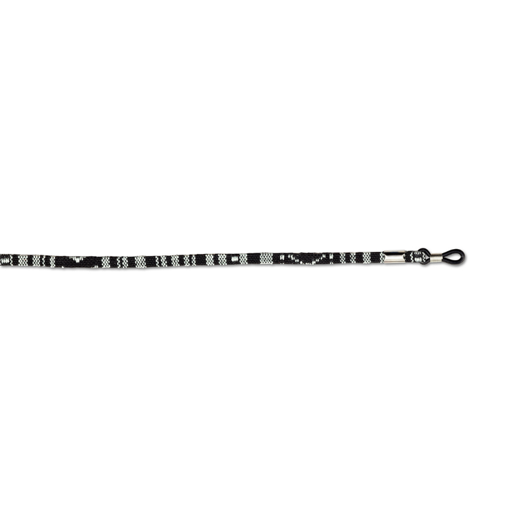 Black durable sunglass lanyard with secure clip against white background