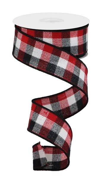 Black ribbon with red buffalo check plaid pattern
