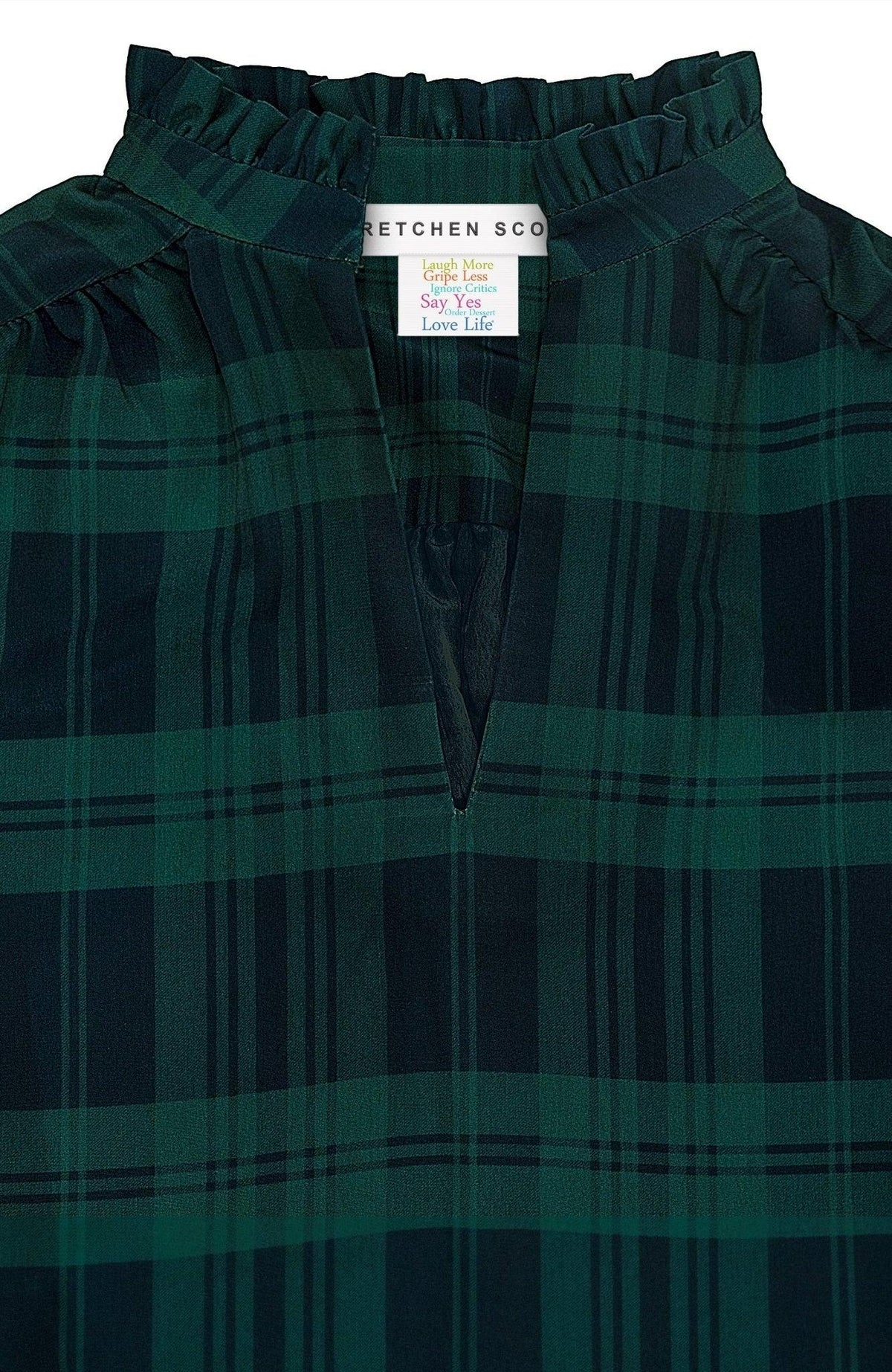 Faye Blackwatch Plaid Ruffleneck Tunic Navy/Green