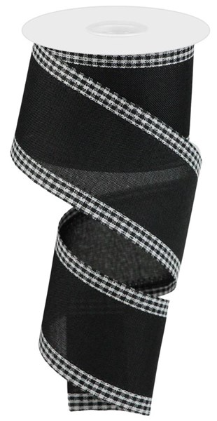 2.5-inch wide black polyester ribbon with a white and black gingham check border.