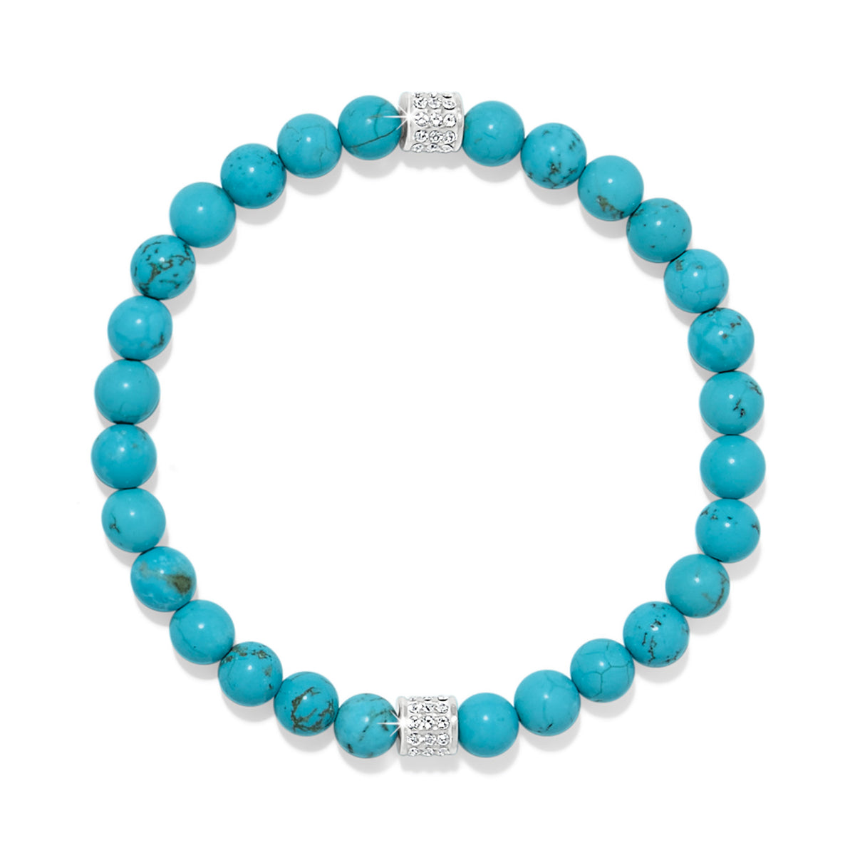 Meridian Petite stretch bracelet with blue howlite turquoise beads and silver crystal spacers.