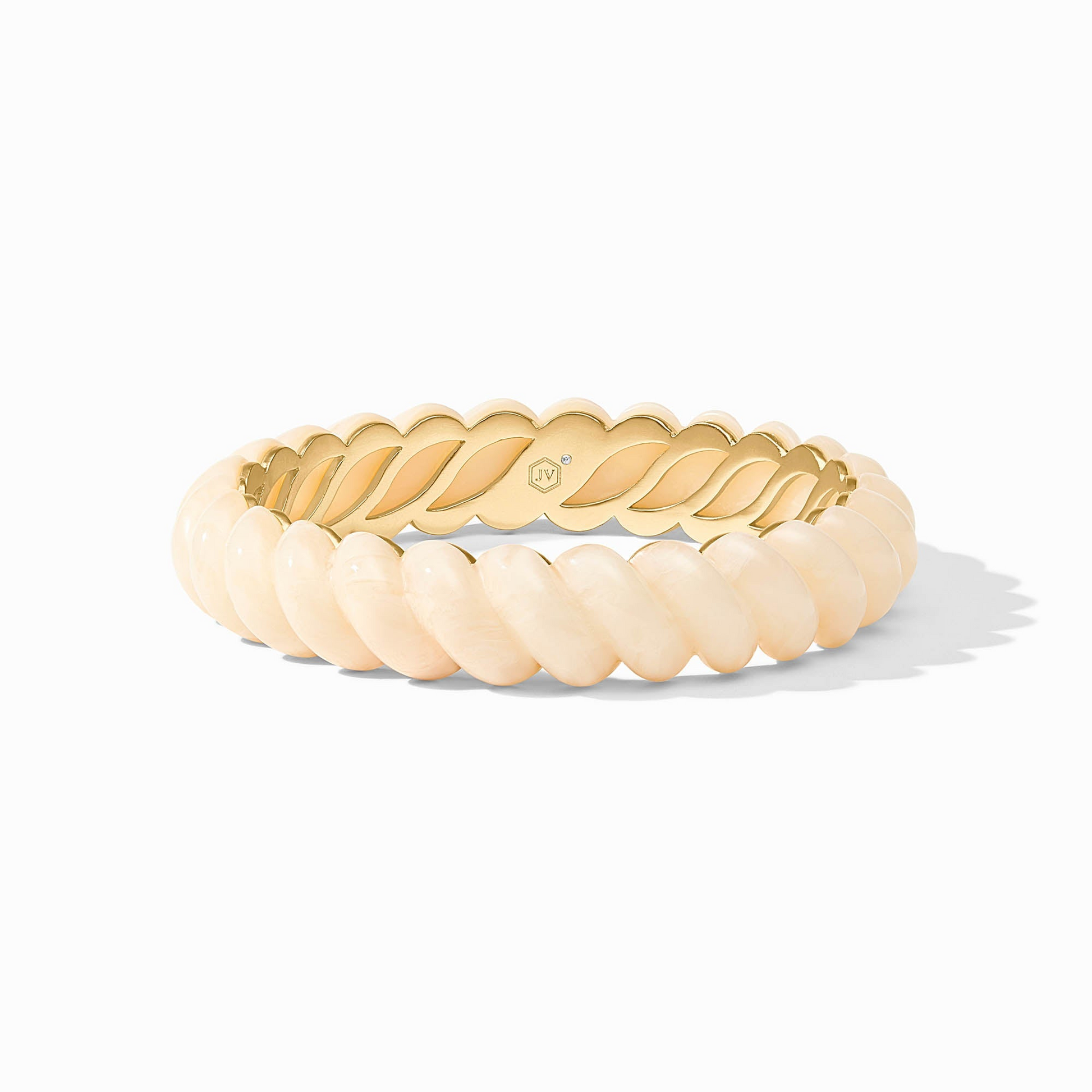 Ravello Statement Bangle in 24K gold plate and cream resin with a twisted rope design.