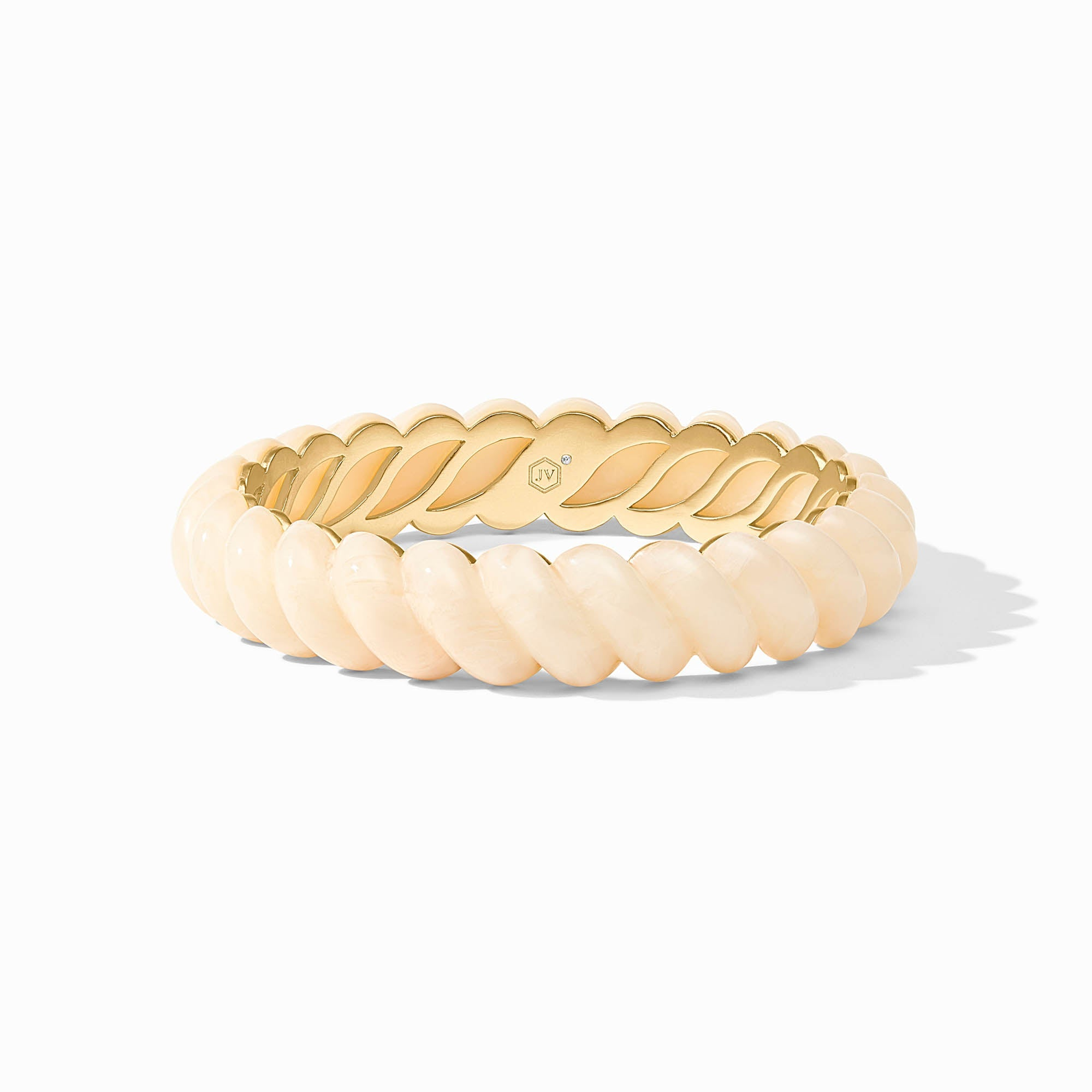 Ravello Statement Bangle in 24K gold plate and cream resin with a twisted rope design.