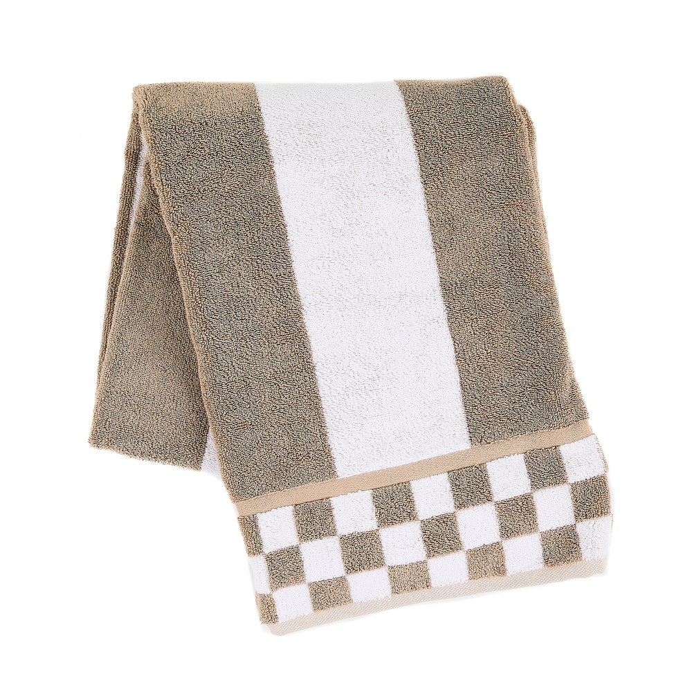 Cotton bath towel with horizontal stripes in contrasting tones