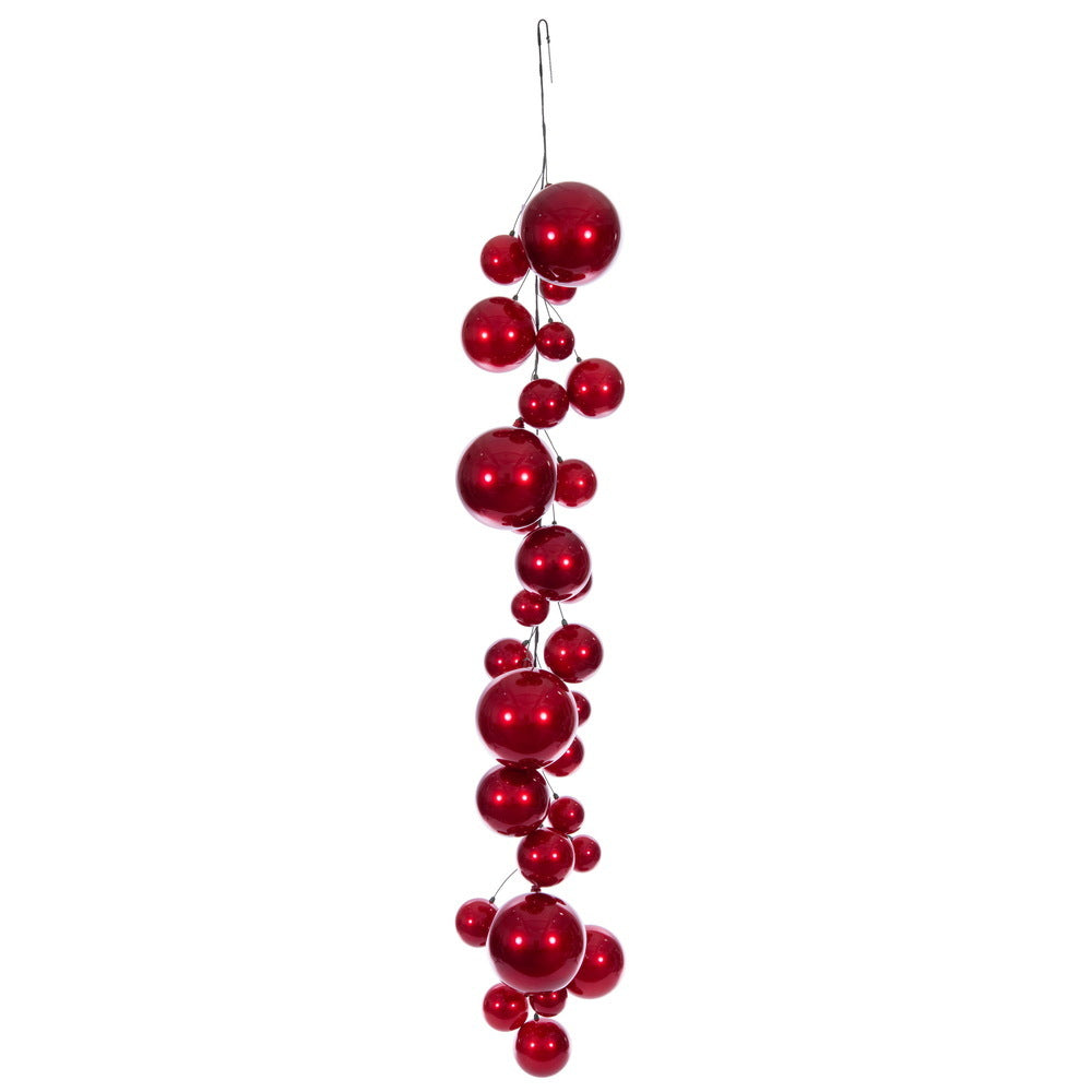 6-foot red ball ornament garland with green spine